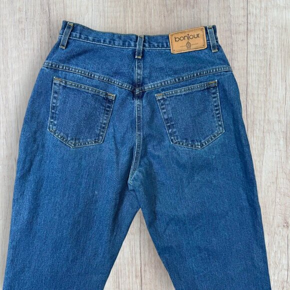 BONJOUR Vintage 80s 90s High Waist Mom Tapered Leg Dark Wash Denim Jeans 14 P/P - Picture 7 of 8